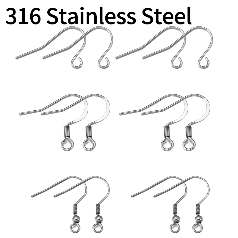 100 Uds 316 de acero inoxidable de la joyería pendiente ganchos no alérgica gancho del oído ganchos de los pendientes para componentes para DIY para la fabricación de la joyería