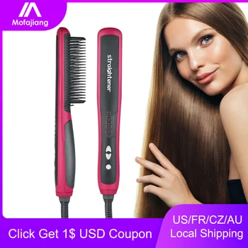 

Multifunctional Ceramic Heating Hair Straightener Comb Smooth Beard Brush Dry and Wet Double Use Quick Styling Tools for Curly