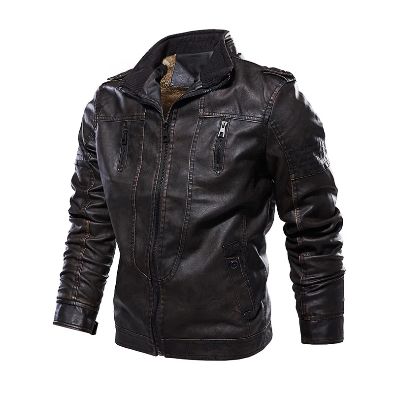 

Copyright Protection Washed Leather Coat Jacket Plus-sized Retro PU Leather Coat