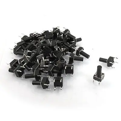 

50 Pcs 6x6x6mm 4-Pin DIP Through Hole Momentary Tactile Push Button Switch