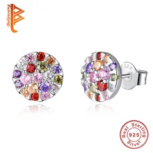 Стерлингового серебра 925 многоцветные стразы серьги гвоздики для женщин милые модные серьги с кристаллами ювелирные изделия подарок
