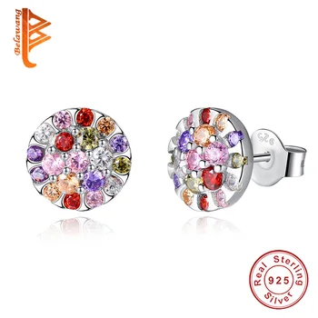 

2019 Original 925 Sterling Silver Multicolor Rhinestone Stud Earrings for Women Cute Trendy Crystal Earrings Jewelry Gift