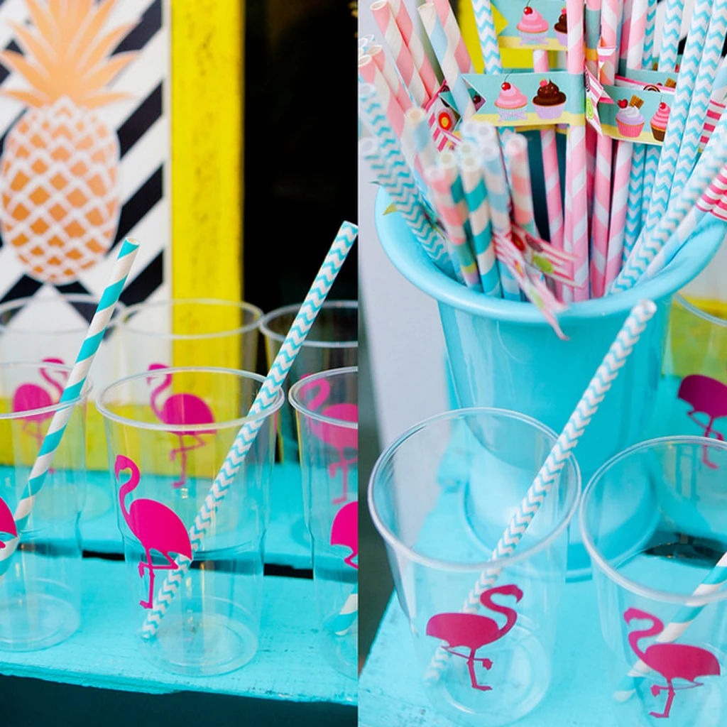 12-Pack Paper Flamingo Stickers Decals for Glass Cups Water Bottles Labeling Decorations