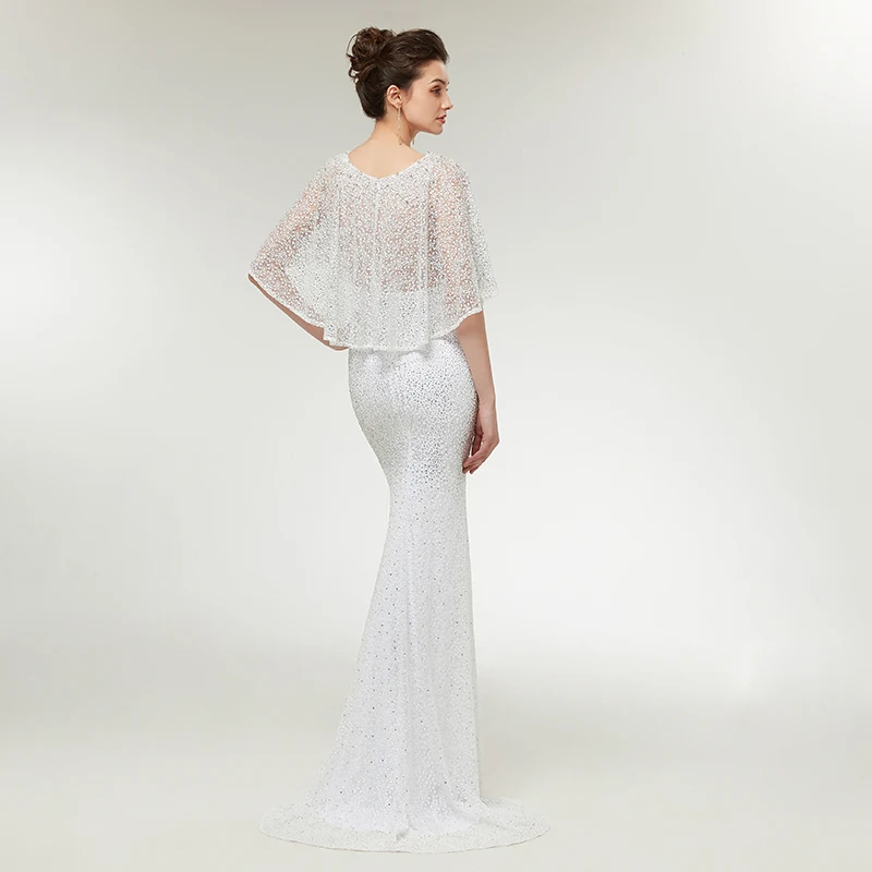 Элегантный Русалка вечернее платье с шалью Половина рукава robe de soiree Длина пола Тюль длинное платье