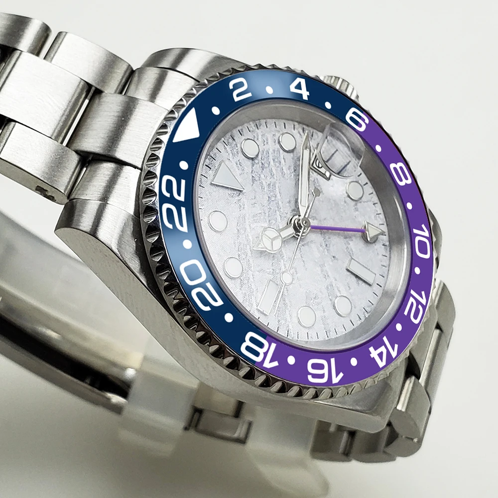 Часы GMT, Мужские автоматические, новинка, корпус, белый циферблат, стальной чехол, браслет, 40 мм, подвижная светящаяся рука, сапфировое стекло, RL13