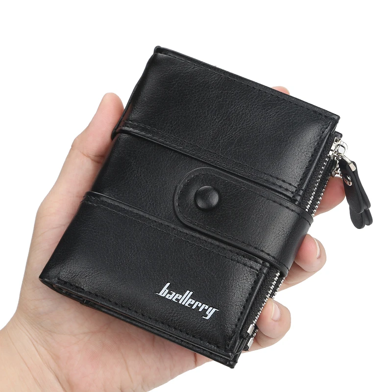 Best selling  Men's  wallet new double zipper creative short wallet fashion buckle multi-function driver's license package