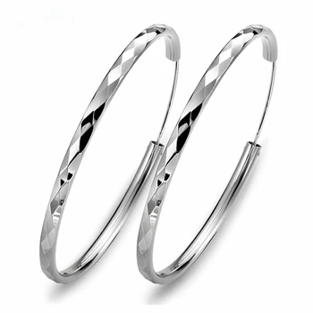 

S925 Sterling Silver Earrings Simple Fashion Wild Temperament Female Exaggerated Glossy Printed Circle Earrings