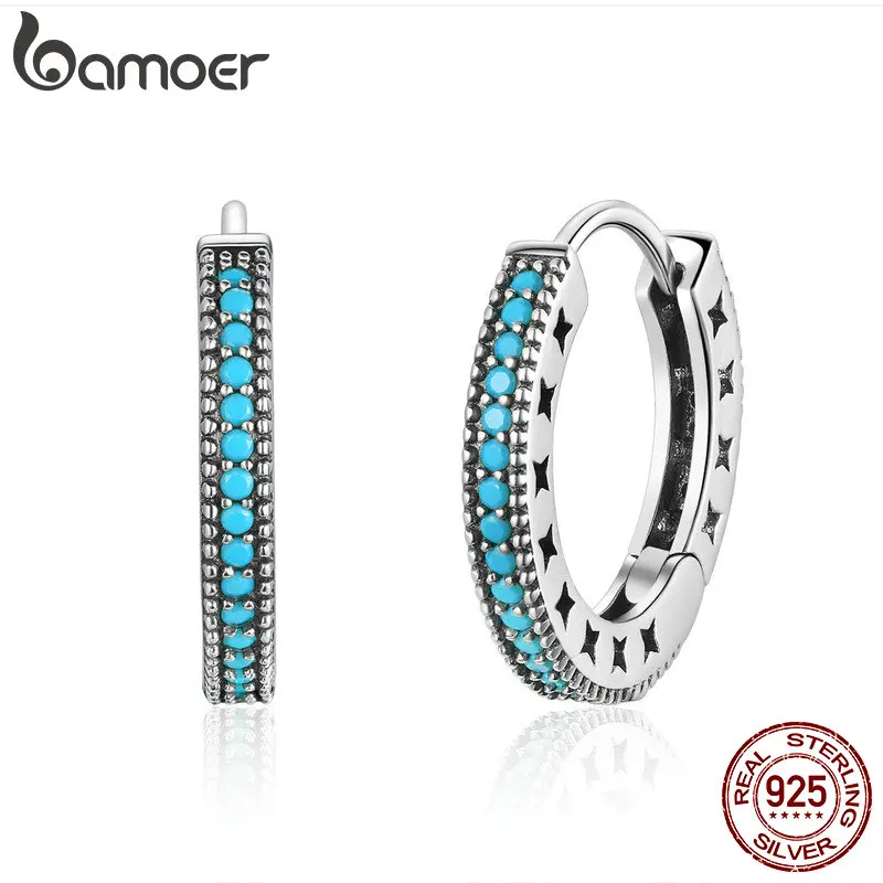 Женские круглые серьги кольца BAMOER модные из настоящего серебра 925 пробы