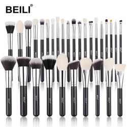 Professional Black Makeup Brush Set - Natural Goat Hair for Foundation, Powder, Contour, and Eyeshadow (B-30pcs)
