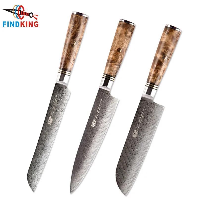 

FINDKING 3 комплект ножей из дамасской стали, набор ножей из дамасской стали с деревянной ручкой, набор ножей из дамасской стали, 67 слоев кухонного ножа шеф-повара