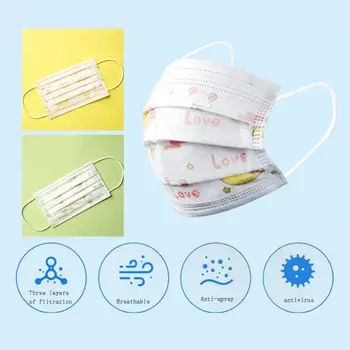 

50PCS Kids Children Disposable Face Mask Soft Breathable Non-woven Mouth Mask 3 Layer Filter Dustproof Protective Cover