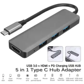 

5 in 1 TypeC Hub Adapter 3 USB 3.0 Ports4K HdmiPD Charging USB Hub USB-C Hub for Mac book for Pro etc