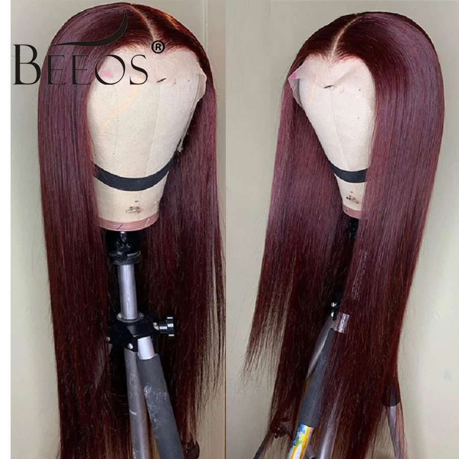  Burgundy 99J 13*6 Deep Part Lace Front Human Hair Wigs With Baby Hair Straight Pre Plucked Hairline