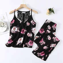Women's Two Piece Pajamas Cute Camisole Pant Set lace Sleepwear Comfy Pyjamas Gorgeous Printed Loungewear