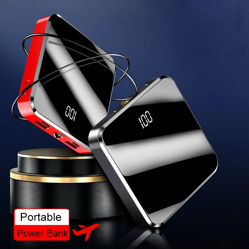 

Mini 30000mAh Power Bank Digital Display Dual USB Ports External Battery Portable Powerbank with Mirror Screen Pover Bank