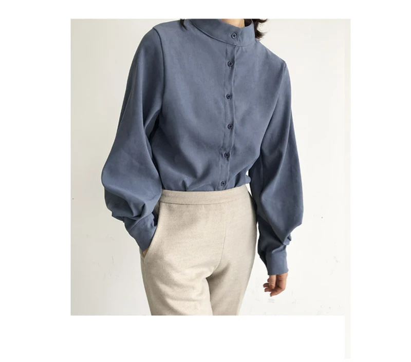 Винтажная осенне-зимняя плотная женская рубашка с рукавом-фонариком, однобортная блузка, женские свободные Рубашки, Топы, blusas mujer
