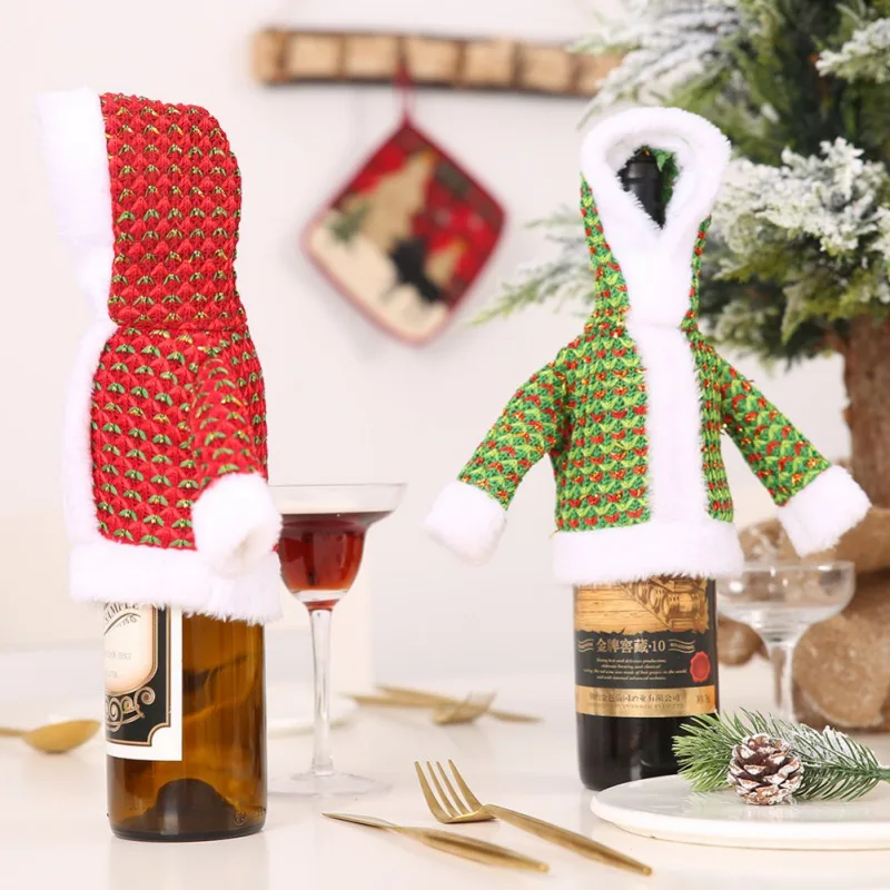 Плюшевый свитер крышка бутылки вина Рождественские толстовки сумки для винных бутылок фестиваль ужин украшение стола