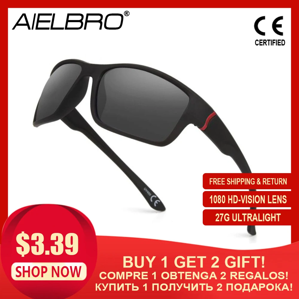 

AIELBRO Cycling Glasses Sports Sunglasses Men MTB Bicycle Glasses UV400 Protection Bike Cycling Running Goggles Style Sunglasses