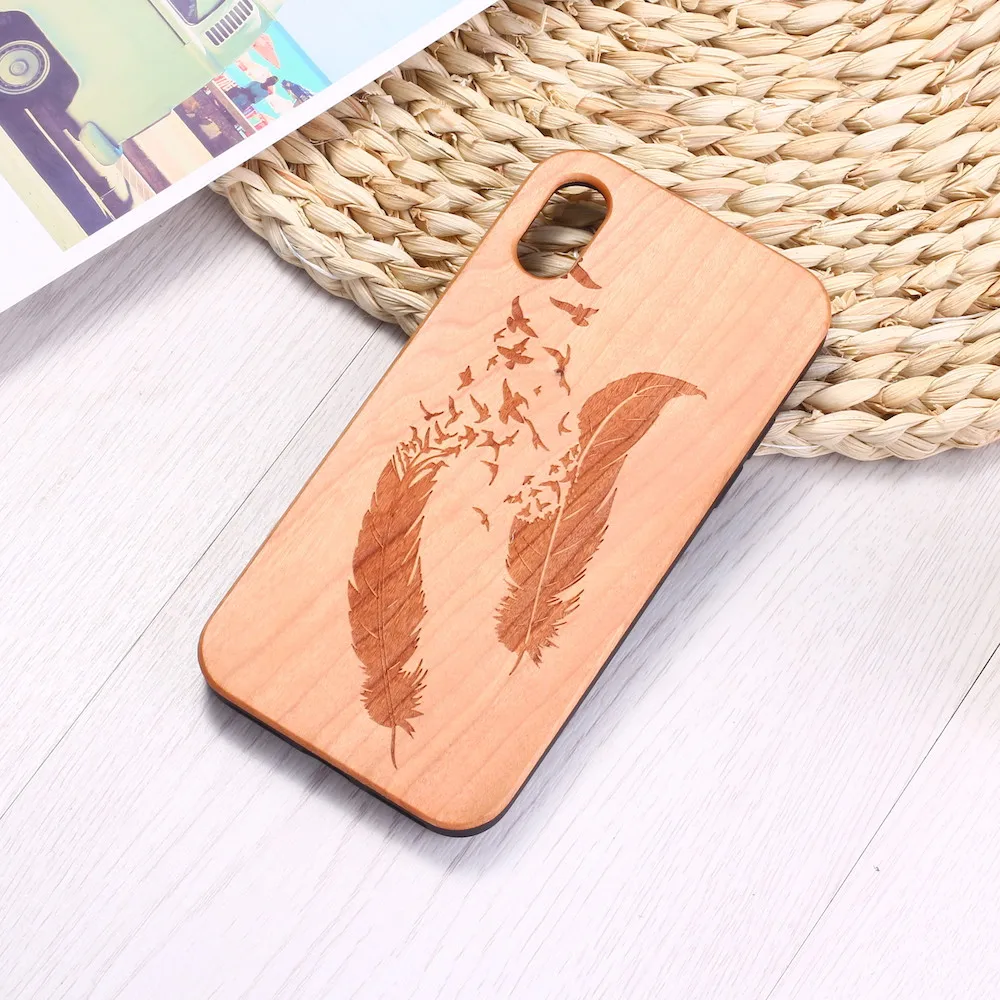 Перья птицы Wall Art гравировкой из натурального дерева чехол для телефона Funda iPhone12 6