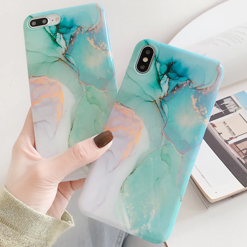 

Smooth Fresh green marble Bumper soft TPU edge Phone Case For iPhone X XS XR XS Max 8 7 6 6S Plus Clear protection Back Cover