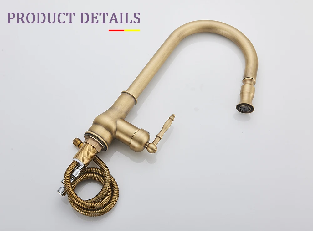 kitchen faucet with sprayer MYQualife Antique Brass Kitchen Sink Faucet Pull Down Swivel Spout Kitchen Deck Mounted Bathroom Hot and Cold Water Mixers kitchen sink faucets
