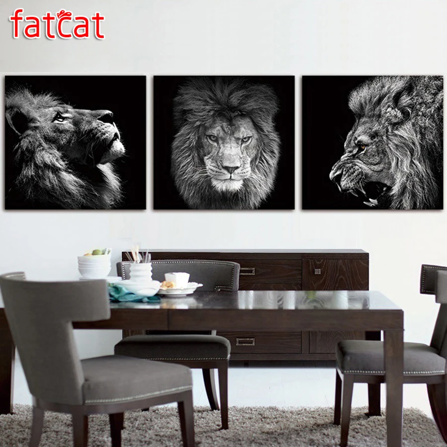FATCAT 5d diy Алмазная картина с головой черного льва полностью квадратная круглая
