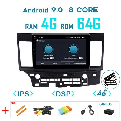 4G 64G Android 9,0 1280*720P Carplay Авто gps радио для Mitsubishi Lancer-ex 2008- мультимедиа DSP ips экран без DVD плеера - Цвет: 4G 64G DSP canbus