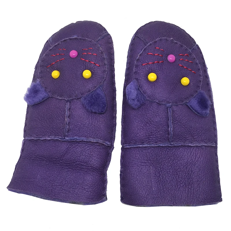 Шерстяные кожаные перчатки для детей; Зимние теплые детские меховые перчатки из шерсти; варежки из натуральной овчины; перчатки для мальчиков и девочек; подарок