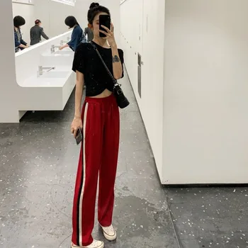 

Outfit Set Women Korean Chic Girl Summer Short Sleeve T-shirt Gymnastic Pants Pendant Sense Loose Pants Two-Piece Set for Women