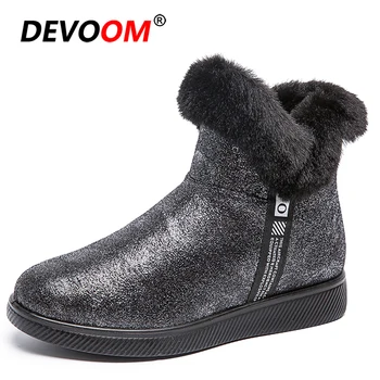 

2020 Snow Boots Ankle Furry Boots Women Fashion Mother Warm Pulsh Femmes Bottes Winter Slip on Shoes for Girls Women Big Size 43