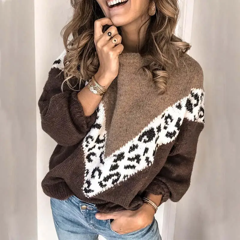 

Autumn Winter Mohair Leopard Sweater Women Pullover Plus Size Womens Sweaters High Quality Knitted Oversized Sweater Jumper