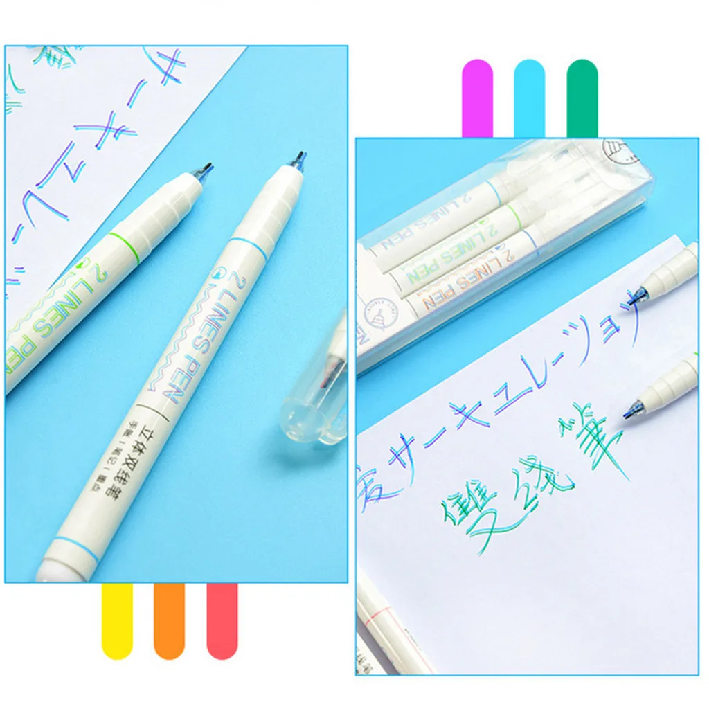 3Pcs/box Creative Two-color Line Gel Pen Art Drawing Graffiti Pen Student Reading Marker DIY Bullet Journal Stationery Supplies