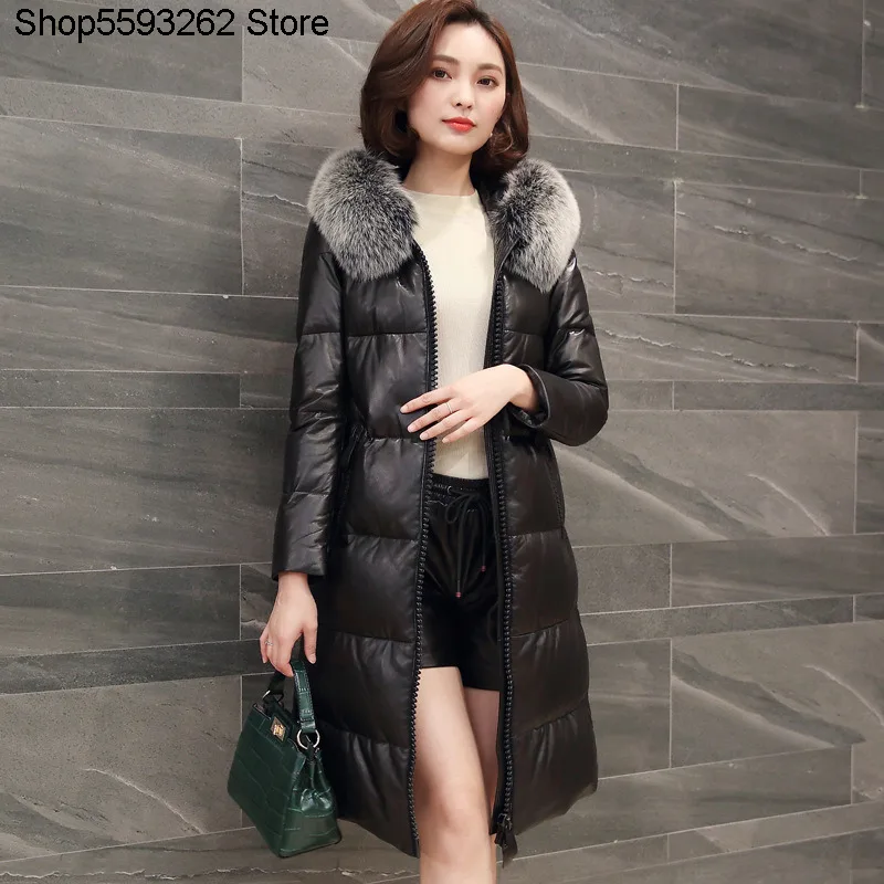 

Sheep Leather Leather Coat Plus Fox Mao Collar Coat Genuine Leather Down Jacket Women's Middle School Long Money Haining 2020