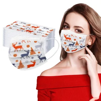 

100pcs Christmas Adult Facemask Disposable Spunlace Cloth Masks Breathable Printing Mask 3 Ply Protective Mascarillas Маска