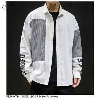

Privathinker Men Autumn Patchwork Long-sleeved Shirts 2020 Mens Cotton Loose Shirts Male Autumn Oversize Korean Clothes Fashions