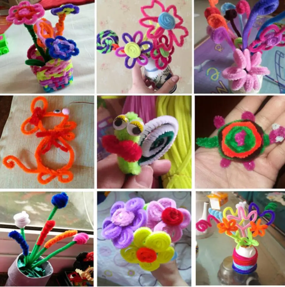 Hoomall 100PCs Handmade Colored Wool Root Top Twisting Bar Manual Fluffy Bar Iron Wire Creative Plush Imaginative Decorations
