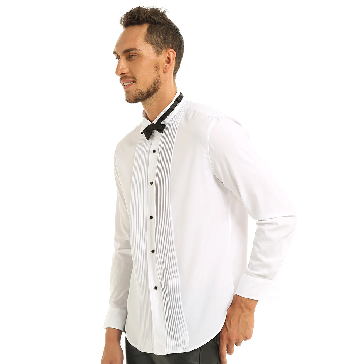 Мужские классические с длинным рукавом Wingtip воротник Slim Fit одноцветное цвет строгий костюм платье рубашки для мальчиков галстуком бабочкой