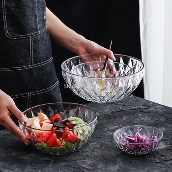 

Creative Plastic Salad Bowl Tableware Fruit Vegetables Acrylic Clear Glass Bowl Round Dinner Kitchen Dinnerware Multi Size