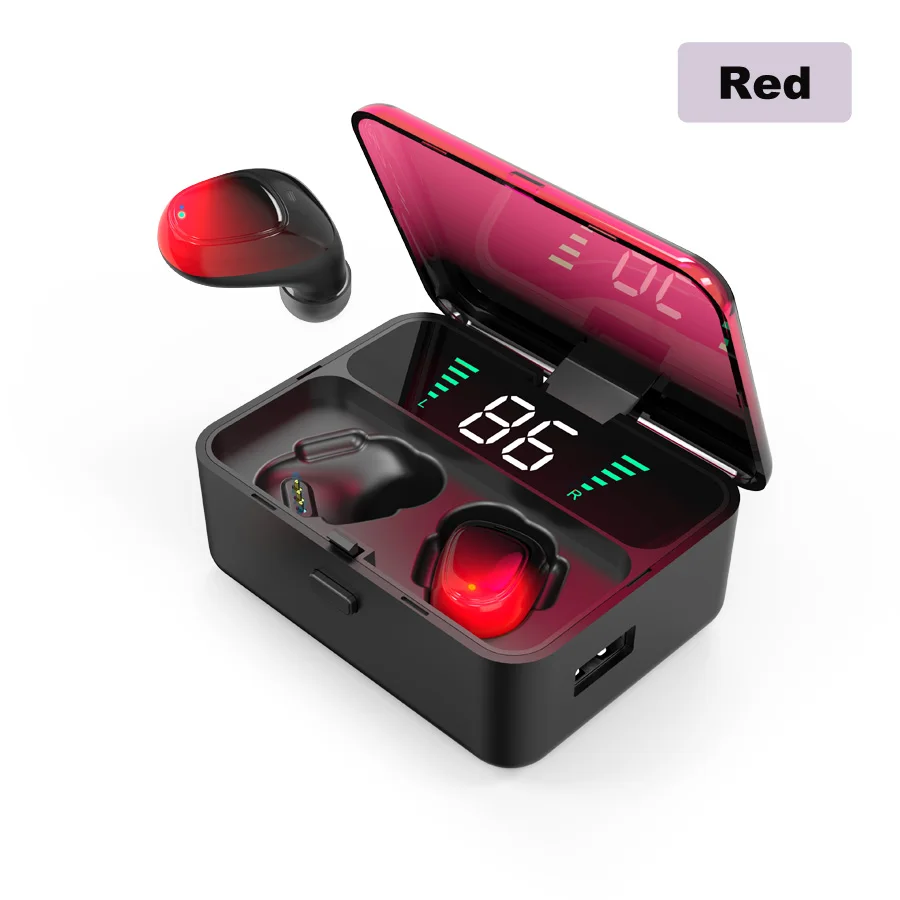 Красный TWS 5,0, Bluetooth, беспроводные наушники, Hi-Fi, стерео наушники с шумоподавлением, свободные руки, Спортивная/игровая гарнитура с микрофоном - Цвет: Красный