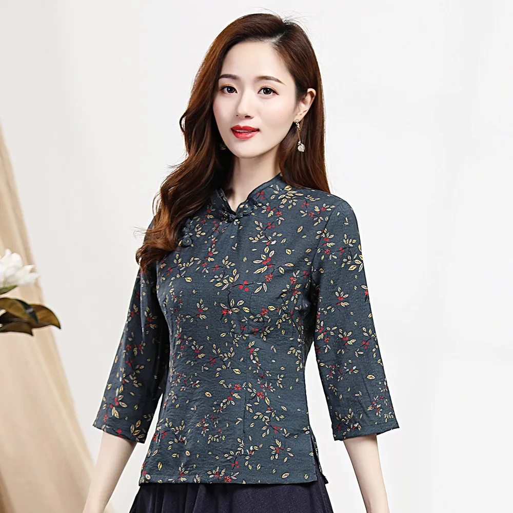 

Cotton Linen Tang Clothing Women Chinese Traditional Tops Mandarin Collar Shirts Autumn New Blouse Oversize 3XL Vintage Buttons