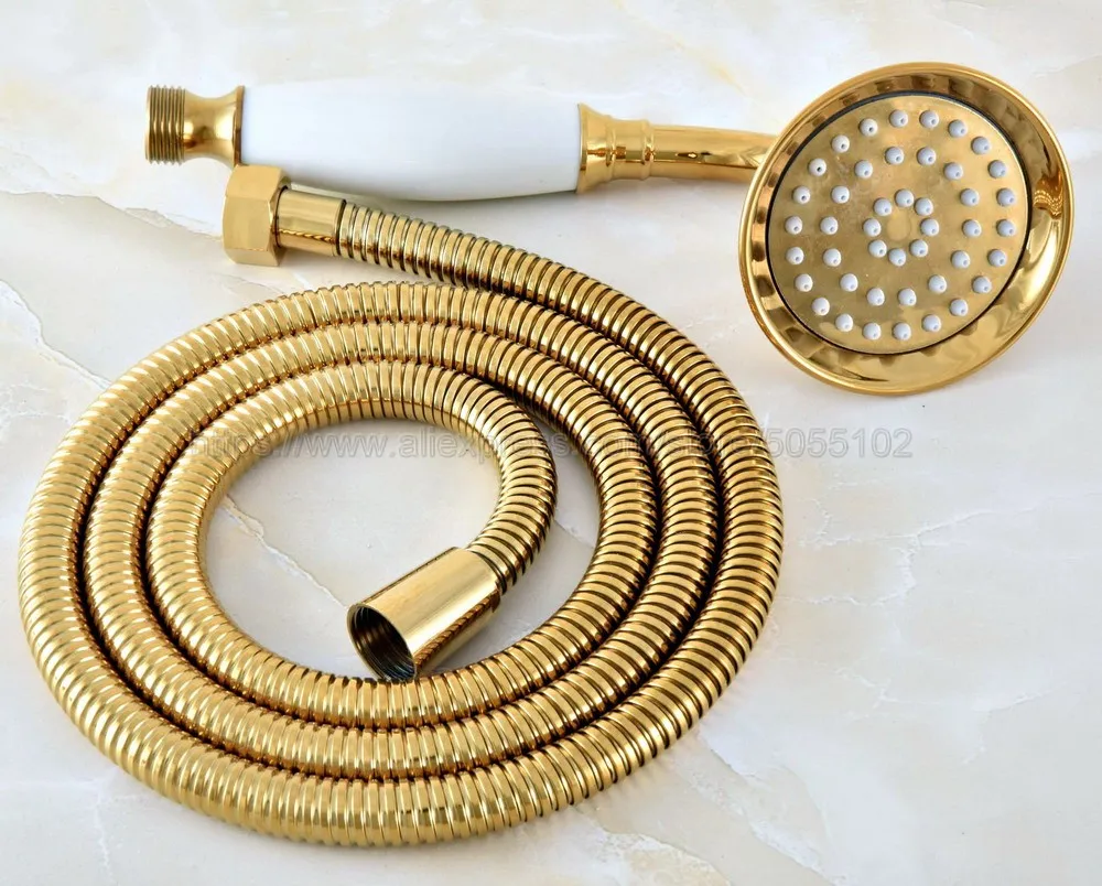 

Gold Color Brass Telephone Hand Held Shower Head & 1.5 m Hose Water Saving Handheld Sprayer Shower Set zhh039