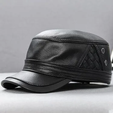 SILOQIN новая настоящая шляпа из натуральной кожи армейские военные шапки Мужская плоская кепка из овчины кожаная кепка Регулируемый размер Мужская брендовая бейсболка - Цвет: black