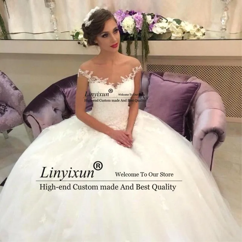 Vestido De Noiva, бальное платье с коротким рукавом, кружевные свадебные платья, белое свадебное платье, свадебное платье невесты