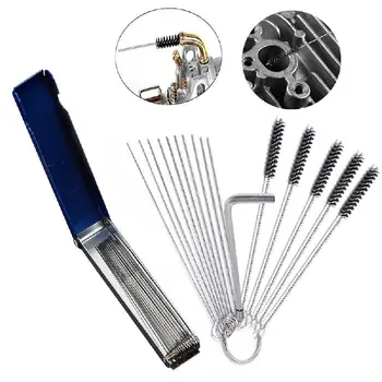 

Carburetors Carbon Dirt Jet Remove Cleaner 13 Cleaning Wires Set + 10 Cleaning Needles + 5 Nylon Brushes Tool Kit