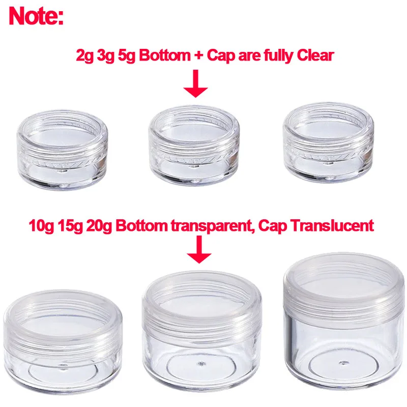 100 шт контейнер для бальзама для губ 2 г/3 г/5 г/10 г/20 г пустые пластиковые косметические банки для макияжа прозрачные пробные бутылки для теней и крема