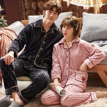

Pajama Sets Men Winter Turn-down Collar Thicker Mens Long Sleeve All Match Korean Style Home Clothing Plus Size Males Harajuku