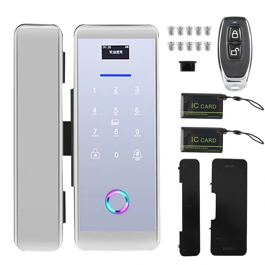 Отпечаток пальца пароль IC карта стеклянный дверной замок Bluetooth приложение управление сигнализация Система контроля доступа электронный замок - Цвет: Серебристый