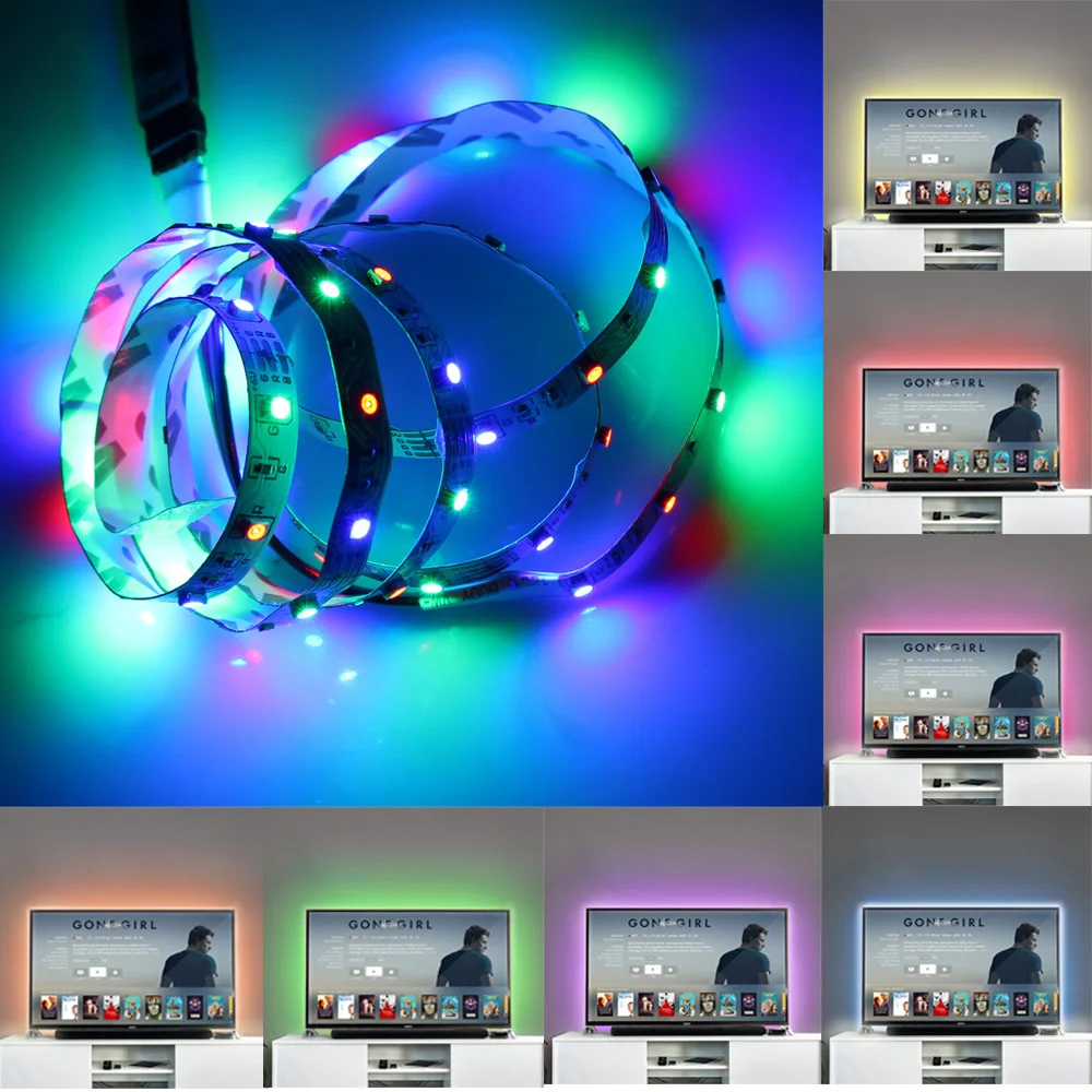 USB Водонепроницаемый светодиодный светильник гибкая лента RGB SMD 5050 1 м 2 3 диод 5 в