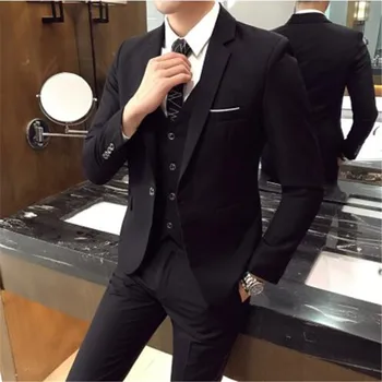 

(3pcs set:Jacket+Vest+Pants) Mens Wedding Suit Male Blazers Slim Fit Suits for Men Costume Business Formal Party Classic -6XL