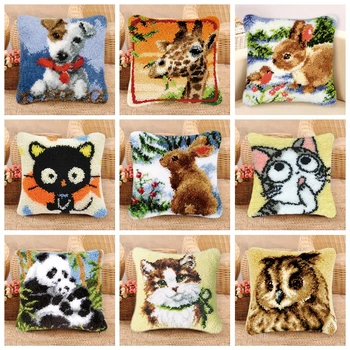 

Embroidery Pillows Latch Hook Kit Cute Panda Foamiran for Needlework for Carpet Tapis Crochet Button Cushion Animal Package